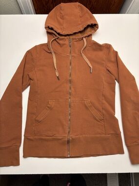 Womens Orb Zip Hoodie, Brown Clay, Size M, Fitted Cozy Thumbhole Jacket